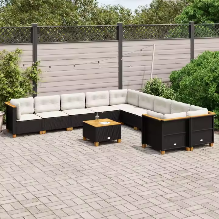 vidaXL Set de sofás de jardín 11 pzas y cojines ratán sintético negro - 1