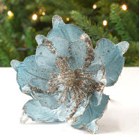 Decoración De Navidad Flor De Champán Con Lentejuelas Plateadas Poinsettia Artificial Para Árbol De Navidad Color Oro - details 7