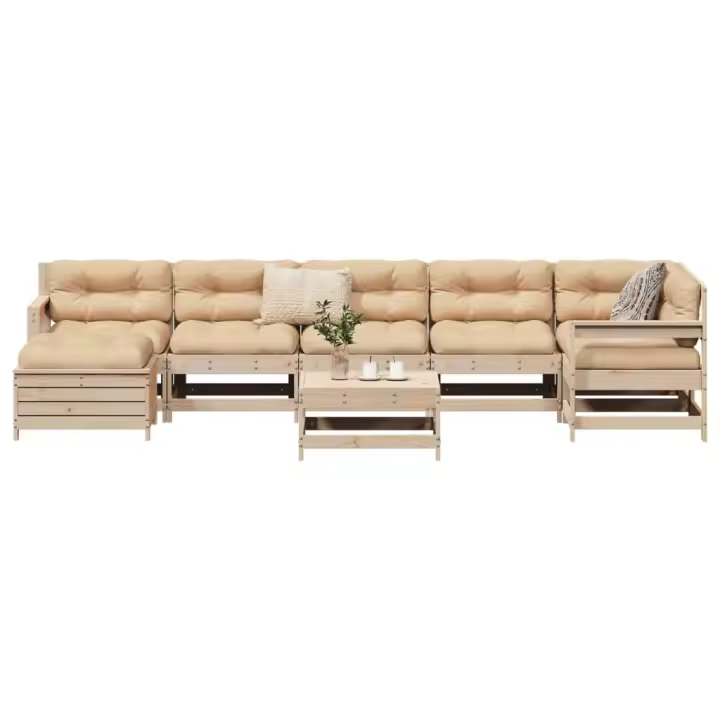 vidaXL Juego de sofás de jardín 8 pzas madera maciza de pino - 1