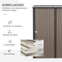 Outsunny Caseta de Jardín 1,34 m² 161,5x94,5x196 cm Cobertizo Exterior de Acero Galvanizado con Puerta y Cerradura para Almacenamiento de Herramientas Marrón - details 4