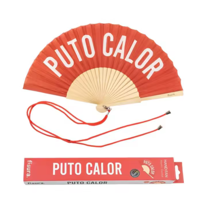 Abanico rojo 'Puto calor' - Fisura - Abanico de madera moderno - Incluye colgador - Mide 42 x 23 cm - 1