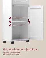 Armario Alto de Baño Estrecho con Puerta de Cristal - Estantes Regulables, Compartimento Abierto, Ahorro de Espacio, Blanco Nube - details 4