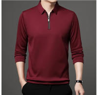 Camisa Polo De Manga Larga Color Sólido Para Hombre Con Cierre De Cremallera Cuello Polo De Algodón Moda Casual - details 9