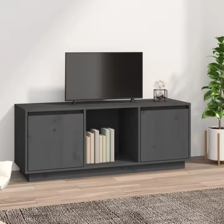 vidaXL Mueble para TV de madera maciza de pino gris 110,5x35x44 cm - 1