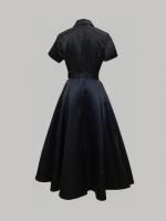 Vestido Elegante De Satén Para Mujer Con Cinturón Y Manga Corta En Color Negro Estilo A-Line Collar Turn-Down Para Oficina Ropa Casual - details 3