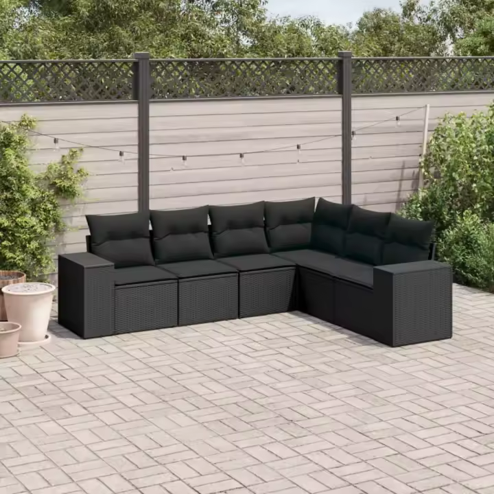 vidaXL Set de sofás de jardín 6 piezas y cojines ratán sintético negro - 1