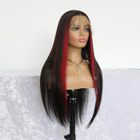 Peluca Sintética De Encaje Delante Blanco Y Negro Larga Y Recta Sin Pegamento Antes Escobillada Con Pelo De Bebé Fibra Resistente Al Calor - details 13