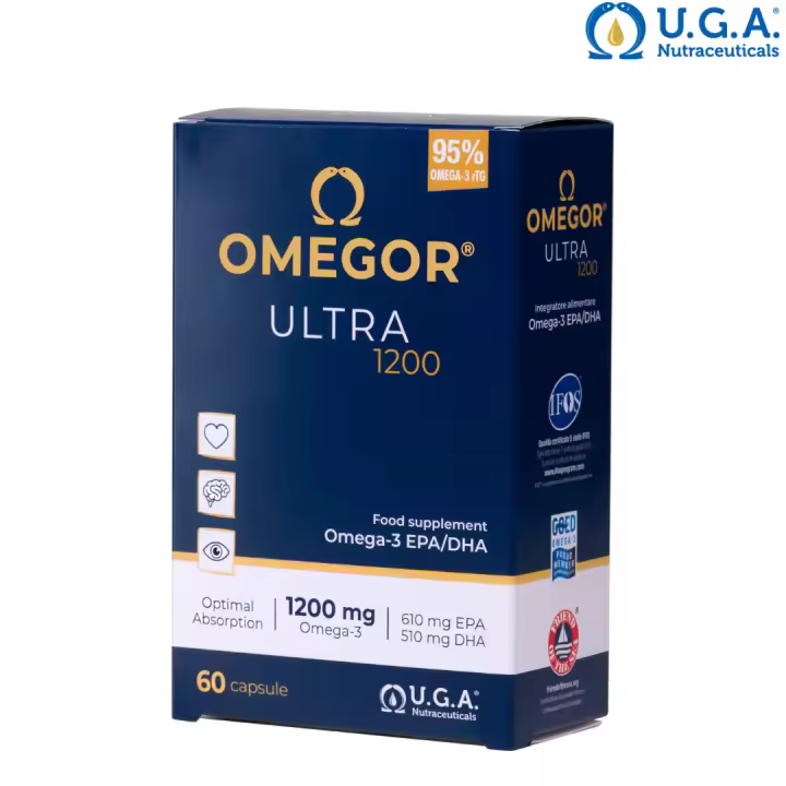 Omegor Ultra 1200-Suplemento de Omega-3 de Alta Concentración-1200 mg de EPA y DHA en Forma rTG-Pureza Certificada por IFOS-Sin Sabor a Pescado, para Apoyo Cardíaco, cerebral y Visual (60 Cápsulas) - 1