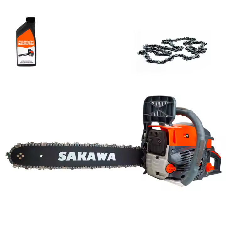 Motosierra Gasolina 58cc 18" + Aceite Engrase Cadena + Cadenas CS60T SAKAWA 58cc - 1
