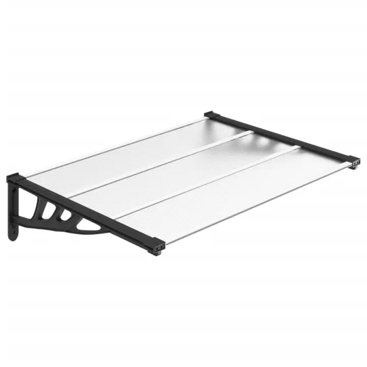 vidaXL Marquesina puerta policarbonato negro y transparente dimensiones 122x90 cm, 152.5x90 cm, 199x90 cm Protección Rayos UV para Terraza Patio Exterior Jardín - 1