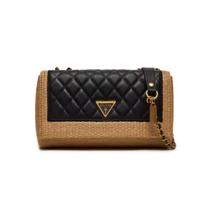 Bolso Guess Delfa Xbody beige y negro de rafia para mujer - 1