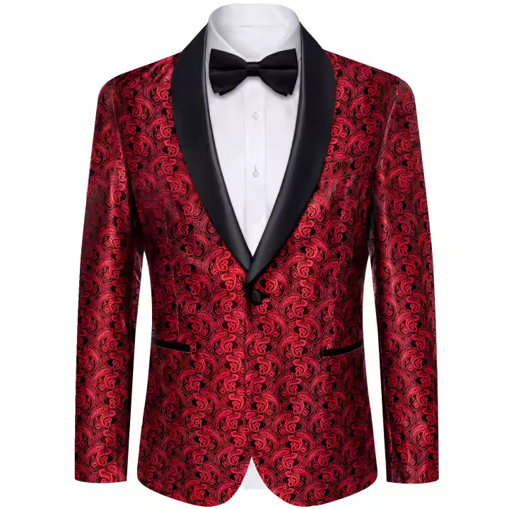 Chaleco De Traje Para Hombre Verde Rojo Plateado Estilo Paisley Lujo Para Boda Fiesta De Negocios Traje Negro Completo - 1