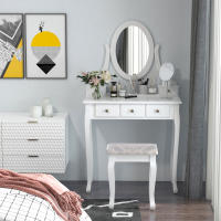 HOMCOM Tocador + Taburete y Espejo Mesa Maquillaje 5 Cajones Blanco Mesa MDF (Blanco) - details 1