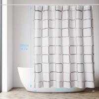 Cortina de ducha a prueba de moho, cortina de ducha de tela de poliéster impermeable antibacteriana lavable a máquina, cortinas de baño semi-escarpadas con 12 ganchos, color blanco - details 3