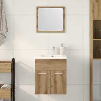 vidaXL Juego de muebles de baño 2 pzas Madera ingeniería en color Roble negro/Blanco brillante/Gris hormigón y más | almacenamiento funcional diseño moderno para baño dormitorio sala - details 5