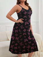 Pijama De Verano Para Mujer Con Estampado De Mariposa Y Tirantes Colgantes Talla Grande Vestido De Dormir Elegante De Poliéster Y Spandex - details 2