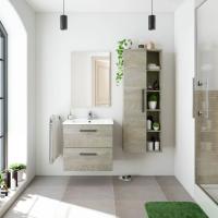 Meimon Columna para colgar con 1 puerta, 3 estantes interiores regulables y 4 estantes exteriores fijos, tablero melaminizado E1 (15 mm), cantos PVC (0,6/1,2 mm), tirador aluminio negro mate, 135x51x25 cm, carga máx. 15 kg - details 3