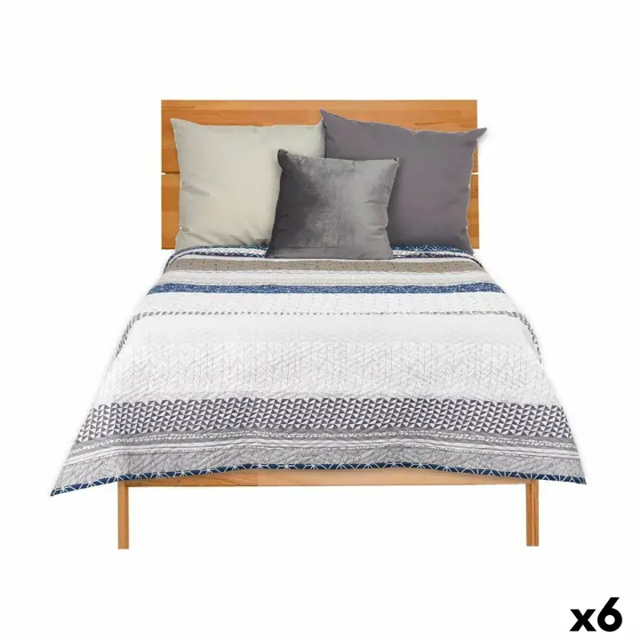 Colcha Reversible 240 x 260 cm Hexágonos Azul Blanco Gris (6 Unidades) - 1
