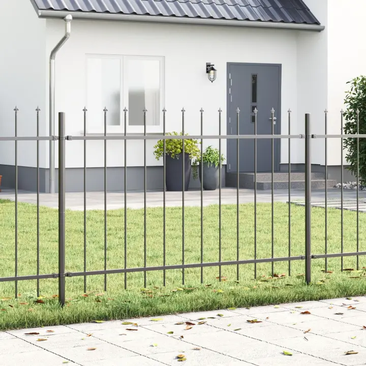 valla de jardín vidaXL con punta de lanza gris 10,2x1 m de acero - 1