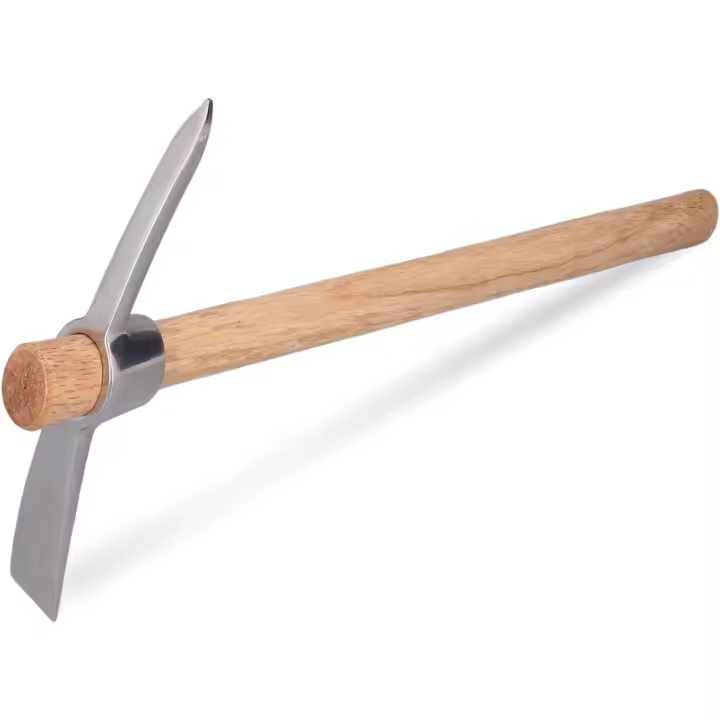Cultivador manual de 40 cm, resistente y duradero, de acero inoxidable, con pico y azada, herramientas de jardinería agrícola con mango de madera. - 1
