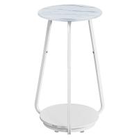 Mesa Auxiliar Redonda de 2 Niveles, Mesita de Noche con Tapa de Cristal y Estante de Aglomerado, Estilo Moderno, Ideal para Sala de Estar y Espacios Pequeños, Blanco Mármol - details 0