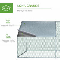 PawHut Gallinero Exterior Grande de Metal Galvanizado  Jaula de Aves con Puerta Cubierta de Tela Oxford Resistente a los Rayos UV y al Agua para Patio Plata - details 4