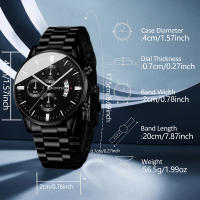 Reloj De Cuarzo Para Hombre Con Tres Ojos Y Calendario En Acero Inoxidable Y Aleación De Hierro Estilo Casual Y Moda - details 3