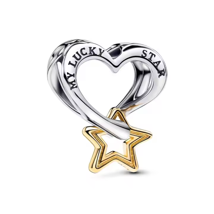 PANDORA Collar con forma de corazón de estrella de la guarda, corazón hueco y estrella para mujer, con cuentas DIY, regalo de cumpleaños, regalo del Día de la Madre 763513C00 - 1