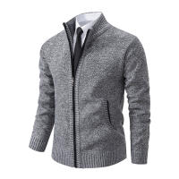 Chaqueta De Cuello Alto Para Hombres Invierno Fleece Cashmere Cardigan Zip up Smart Casual Outerwear Con Bolsillos Técnica De Tejido Por Computadora - details 8