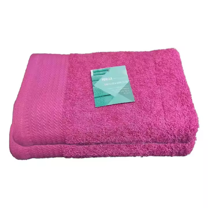 Pack 2  toallas de baño fabricada con algodón de calidad color rosa 50 x 100 cm toalla ducha suave al tacto rápido secado - 1