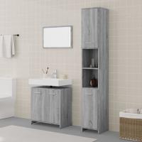 vidaXL Set de muebles de baño 3 pzas madera contrachapada en color Gris sonoma/Negro/Blanco brillante y más | almacenamiento funcional diseño moderno para baño dormitorio sala - details 0