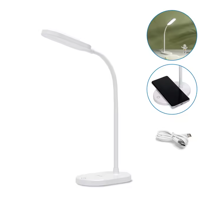 Aigostar lámpara escritorio con carga inalámbrica, flexo LED escritorio para estudiar de 3 niveles de brillo, recargable batería, 100cm cable, flexible ajustable, control táctil, 5000K, blanco - 1