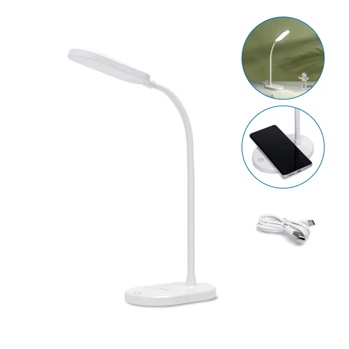 Aigostar lámpara escritorio con carga inalámbrica, flexo LED escritorio para estudiar de 3 niveles de brillo, recargable batería, 100cm cable, flexible ajustable, control táctil, 5000K, blanco - 1