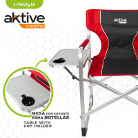 Aktive - Silla plegable camping con nevera y mesa con soporte para botella, máx. 120 kg, color gris y rojo, fabricada de aluminio y poliéster, 61x52x92 cm, antivuelco, plegado compacto, ideal para camping, fácil de transportar, resistente y duradera - details 2