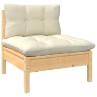 vidaXL Muebles de jardín 3 piezas madera maciza pino con cojines Marrón y gris, Natural y crema, Blanco Conjunto Terraza Muebles Jardín Exterior Juego de Muebles de jardín Mueble Jardín Exterior Muebles de Salon Exterior - details 0