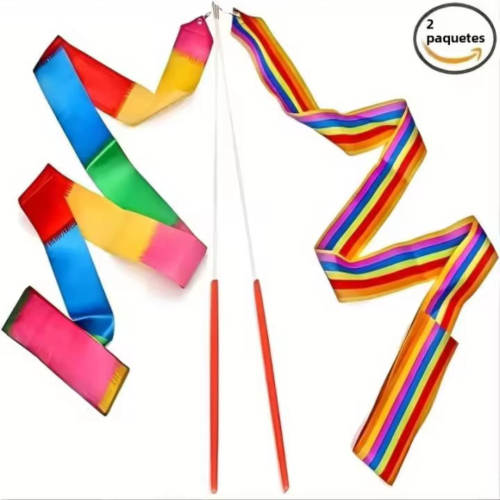 2pcs/pack Cintas De Baile Arco Iris Para Gimnasia Rítmica Con Palos Para Niños Presentación De Talento Arte Coreografía - 1