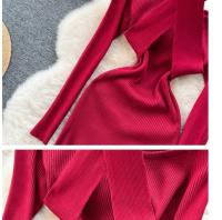 Vestido Largo Elegante De Otoño Invierno Para Mujer Con Cuello Haltera Y Cintura Ajustada Vestido Bodycon Coreano Para Oficina Vestidos De Suéter - details 21