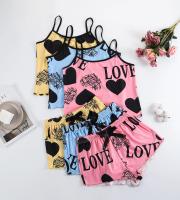 Conjunto De Pijamas Para Mujer Con Estampado De Corazones Camiseta Y Shorts De Verano Cómodo Y Elegante Sin Mangas Poliéster Y Spandex - details 6
