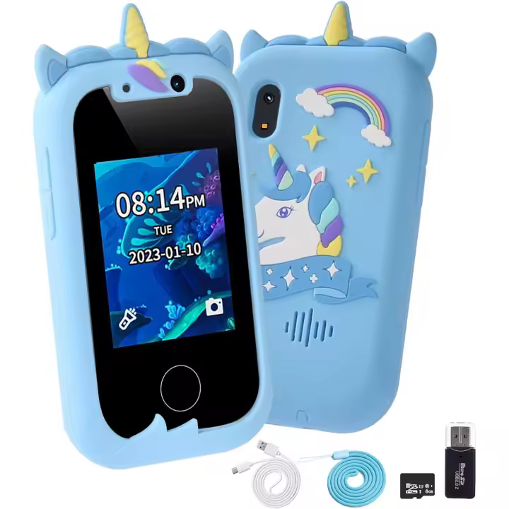 Ainov - Teléfono para Niños Unicornio Azul - Pantalla Táctil Alta Definición - 13 Juegos Educativos - 1