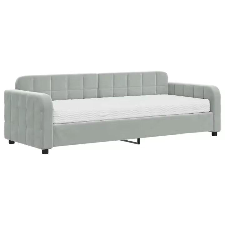 vidaXL Sofá cama con colchón terciopelo gris claro 80x200 cm - 1