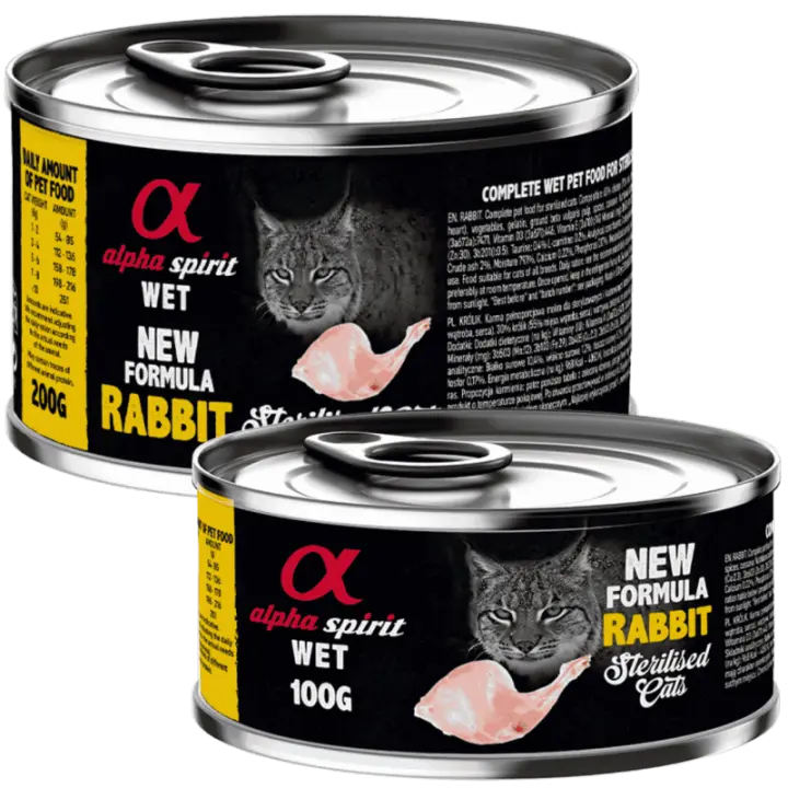 Alpha Spirit Alimento Húmedo para Gatos Esterilizados sabor Conejo – Latas de 100 g y 200 g | 100% Natural y Sin Cereales - 1