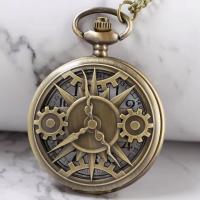 Reloj De Bolsillo Cuarzo Con Numeros Romanos Y Engranajes Vintage Steampunk Bronce Para Hombres Y Mujeres Collar Pendiente - details 5