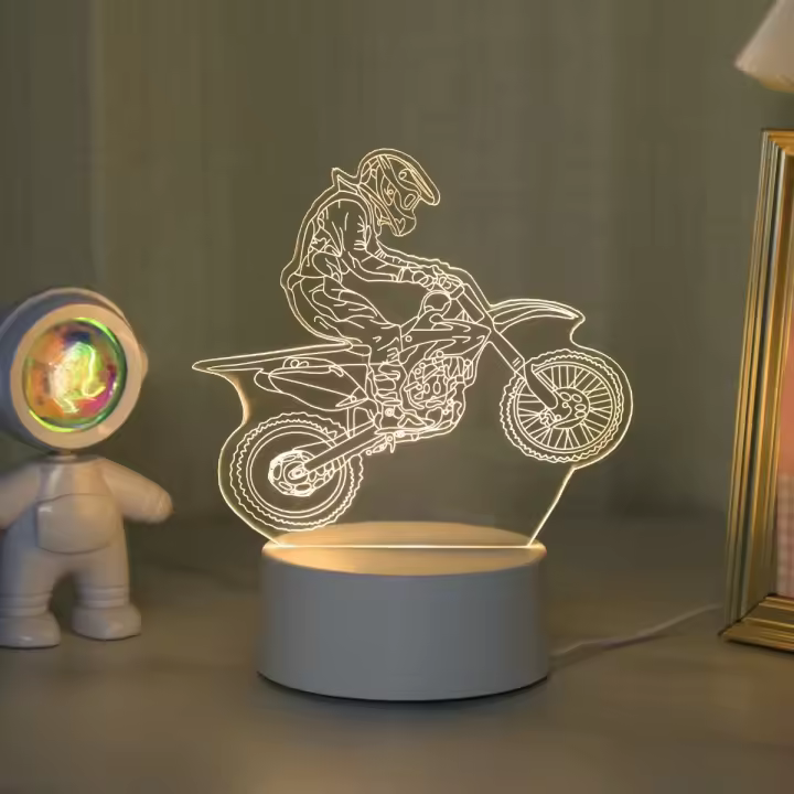 Luz Nocturna Creativa De Motocicleta USB 3D Iluminación Decorativa Para Sala De Estar Y Dormitorio Regalo De Cumpleaños Y Fiestas - 1