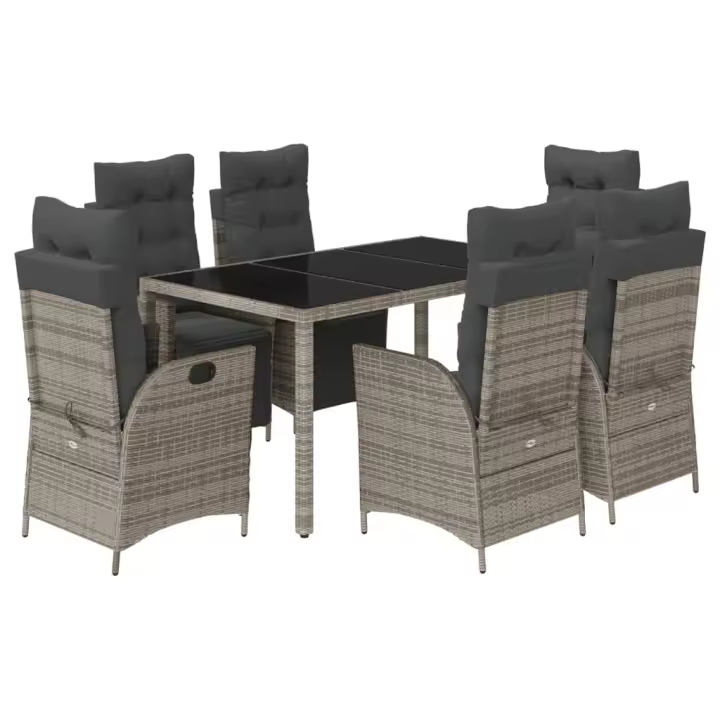 vidaXL Set comedor jardín 7 pzas y cojines ratán sintético gris - 1