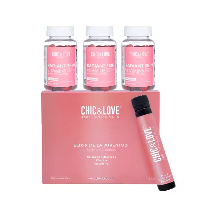 Chic & Love Wellness Tratamiento de choque para la piel  1 Caja 20 Viales Bebibles + 3 Botes de Gummies Radiant Skin - 1