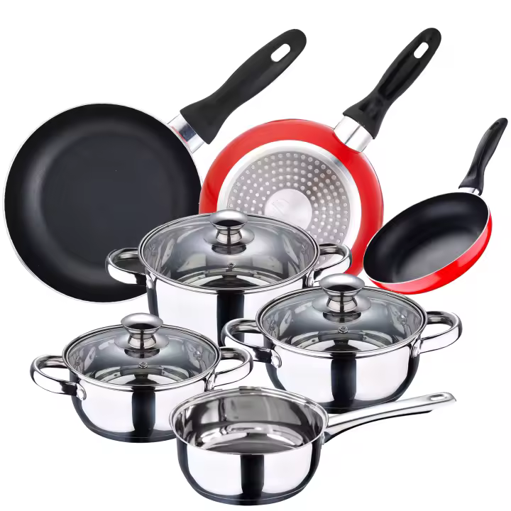 Batería de cocina 7 piezas SAN IGNACIO en acero inoxidable + Juego de 3 sartenes 16/20/24 cm - 1