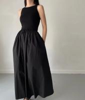 Nuevo Vestido Largo Elegante Y Sencillo Para Mujer En Color Negro Con Cuello Redondo Y Cintura Alta Estilo Temperamento Moda Casual De Verano - details 9