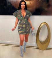 Vestido Bodycon De Camuflaje Para Mujer Estilo Harajuku Con Bolsillos Cuello Enrollado Y Botones Solos Vestido De Moda De Pierna Larga Para Fiesta Club Uso Diario - details 7