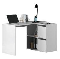 Meimon Mesa escritorio ADAPTA reversible con buc de 2 puertas y 2 huecos, opción de mesa rinconera, estructura de tablero melaminizado TIPO E1, cantos PVC, traseras MDF lacadas blanco, soporta hasta 25 kg, medidas 74x120x77 cm o 74x152x49 cm, Blanco Artik - details 1