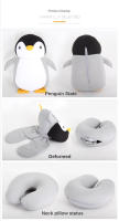Cojín De Viaje En Forma De U Deformable Con Diseño De Pingüino Peluche Almohada Para Cuello Juguete Suave De Poliéster Para Descanso En Avión Coche Oficina - details 1